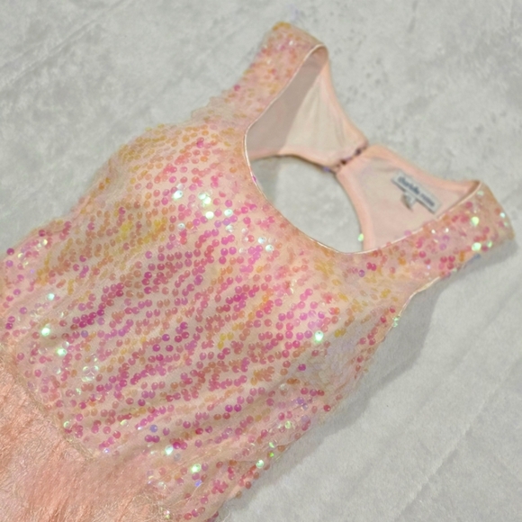Charlotte Russe ✦ Pink Sequin Drop Waist Dress ✦ Open Back Furry Skirt M EUC - Picture 7 of 17